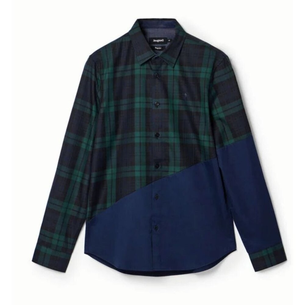 Desigual Mens Green Tartan Plaid flannel Shirt size Large New Modern Career